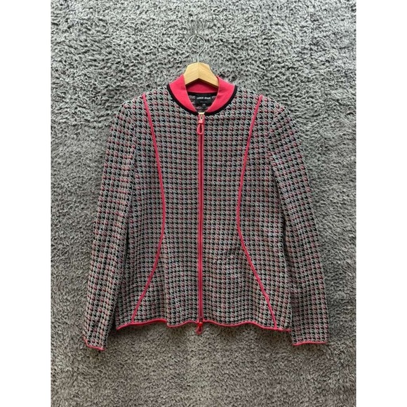 Giorgio Armani Plaid Print Stand Collar Full Zip Jacket Multicolor Women Size 48